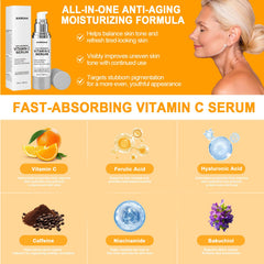 Anroha Vitamina C Serum, aplicación facial suave para piel madura.