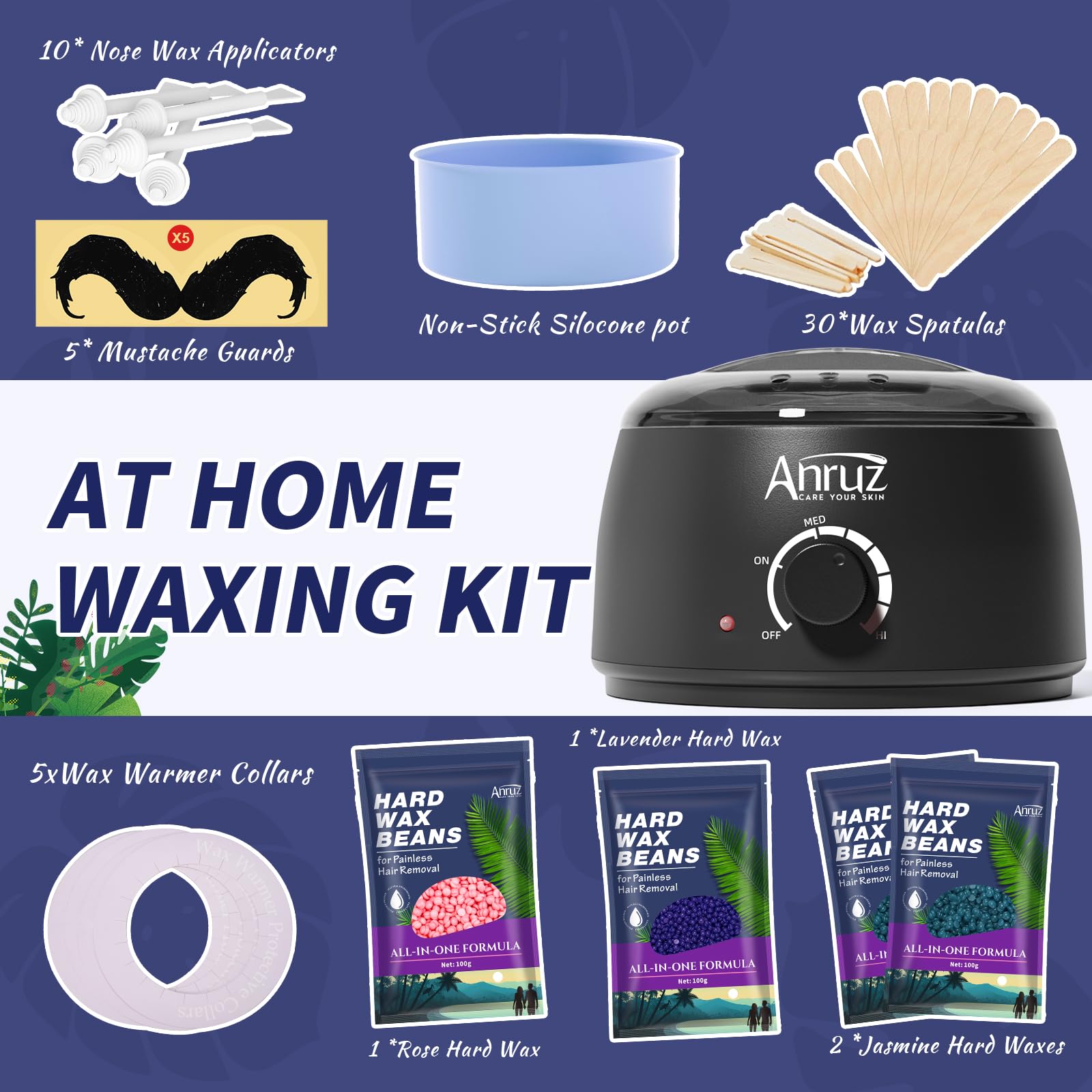 ANRUZ full contents of kit for seamless home waxing.
