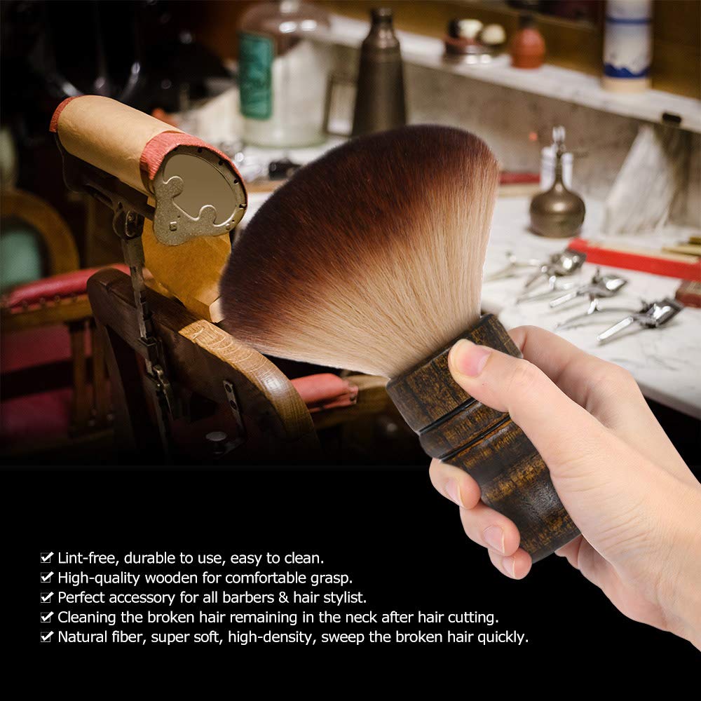 Anself tool dusting around ears and neck line for quick barber cleanup.