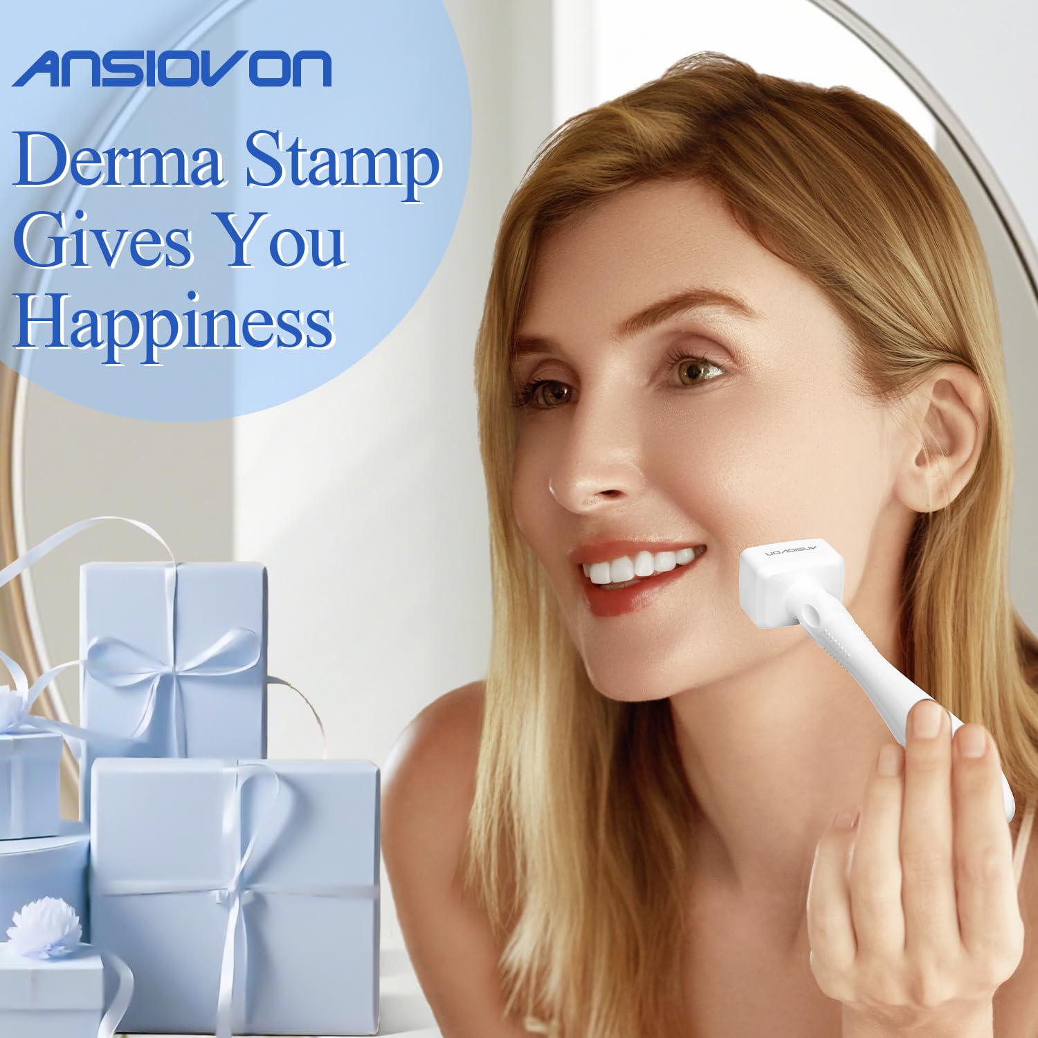 Use the ANSIOVON Derma Stamp for spa-like at-home routines in minutes.