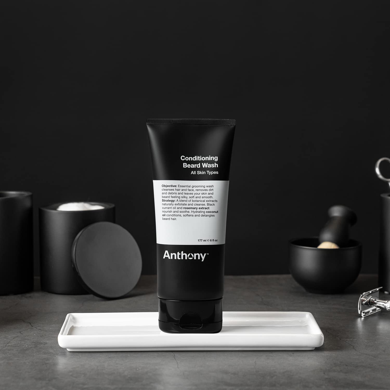 Anthony Conditioning Beard Wash ingredients highlight coconut oil and rosemary