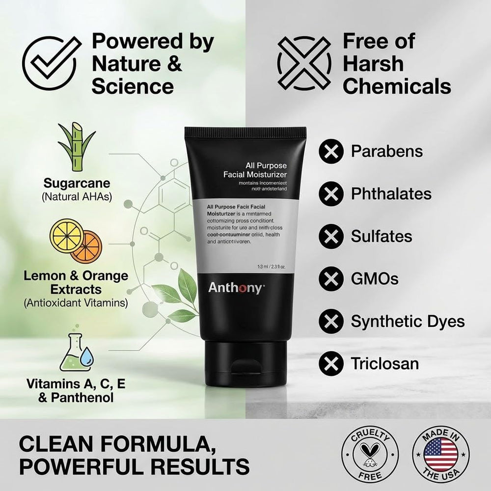 Anthony all-purpose facial moisturizer 3-ounce label — travel-ready size for skincare routine.