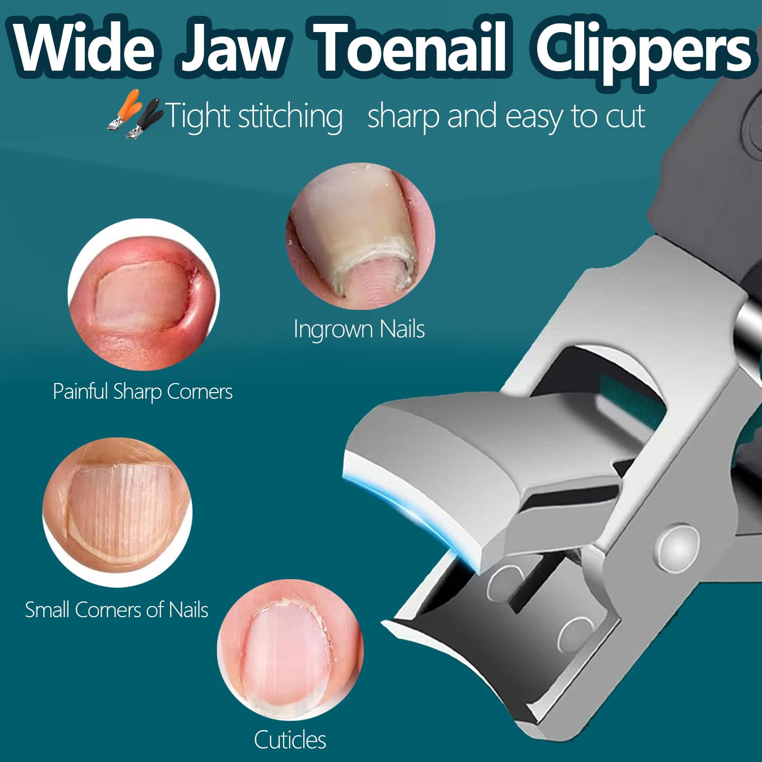 The 2PCS Wide Jaw Opening Anti-Splash Slanted Nail Clipper suitable for home and salon use.