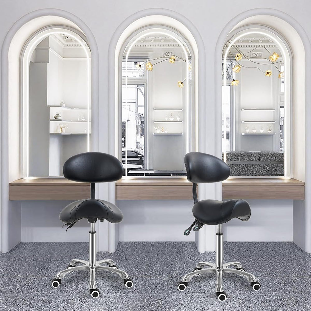 Antlu ergonomic saddle chair design enhances comfort for esthetician tasks.