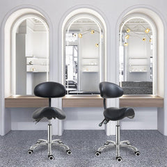 Antlu ergonomic saddle chair design enhances comfort for esthetician tasks.