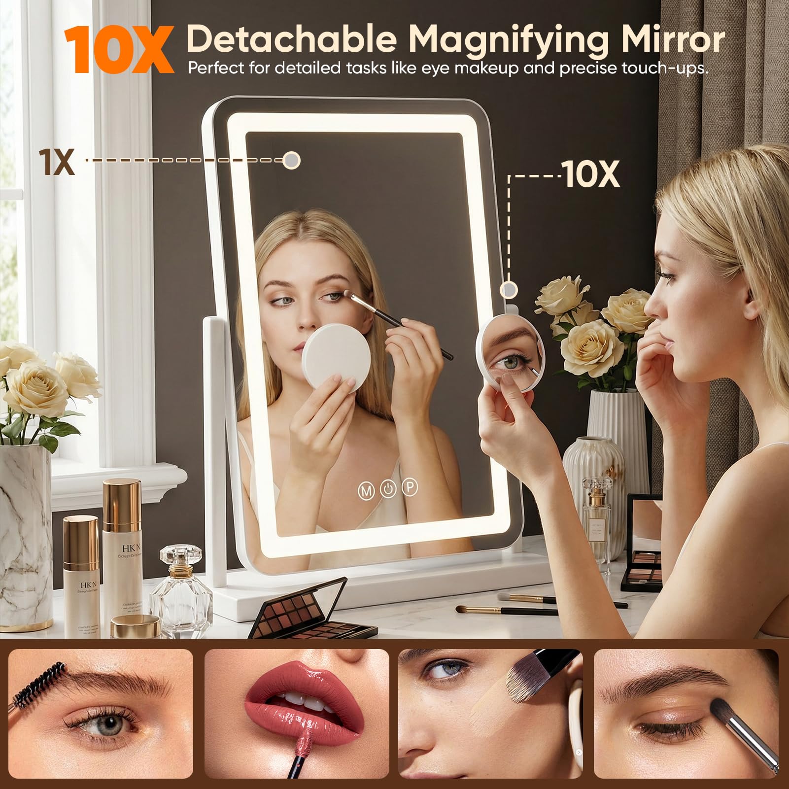 Antok vanity mirror brightness control for adjustable illumination