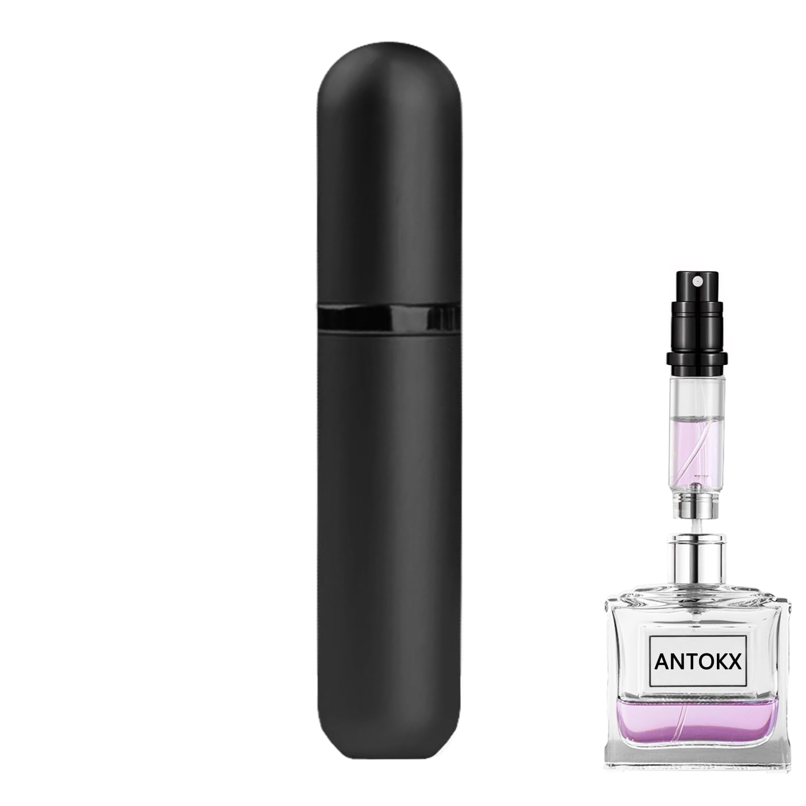 ANTOKX travel perfume atomizer with a secure closed cap for safe transit