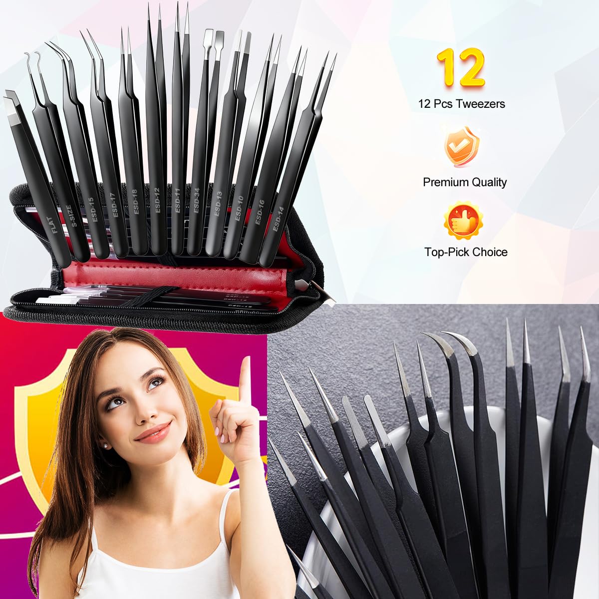 Antonki tweezers with organized case for easy storage and quick access.