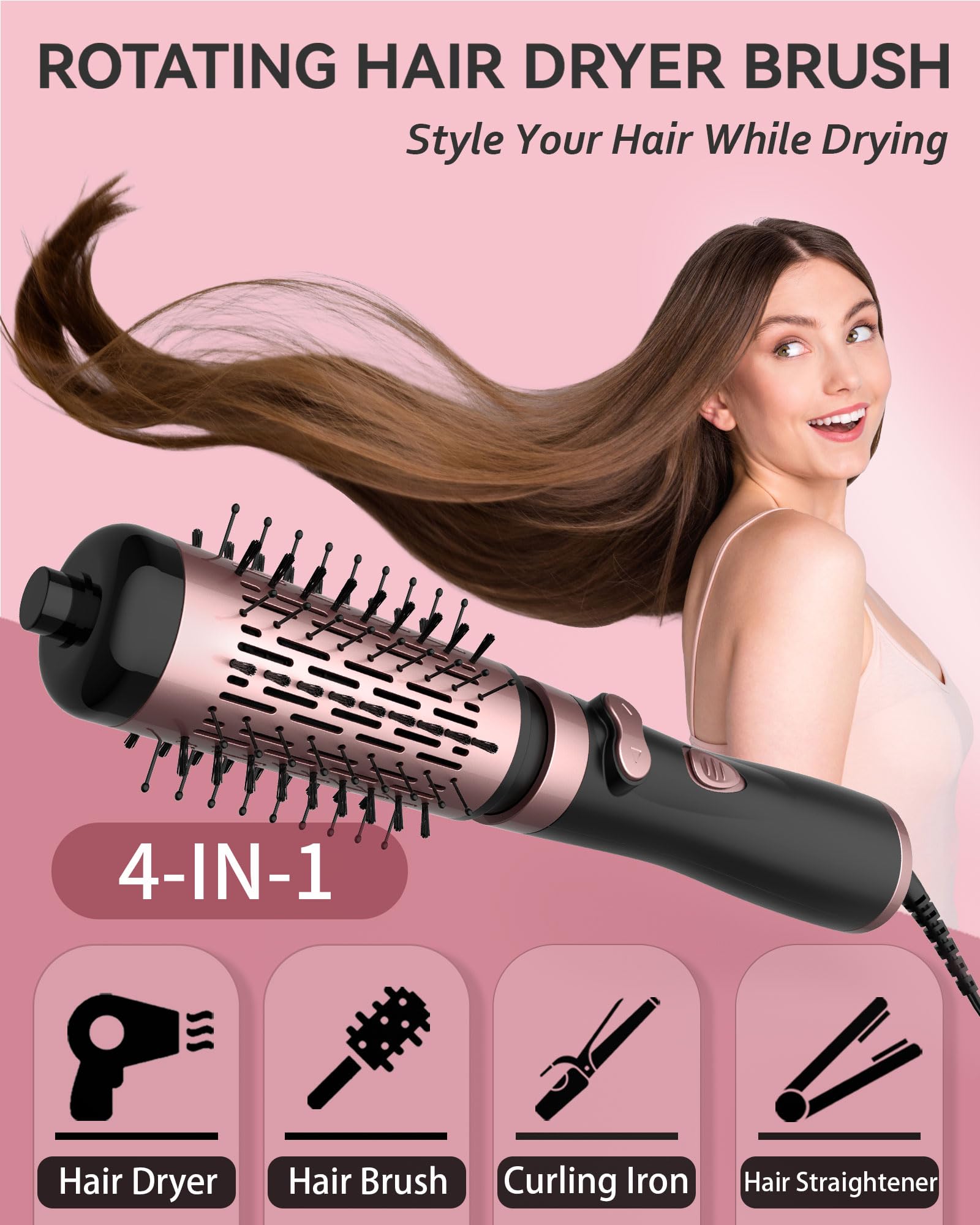 ANWA ceramic-coated rotating barrel provides even heat and gentle styling.