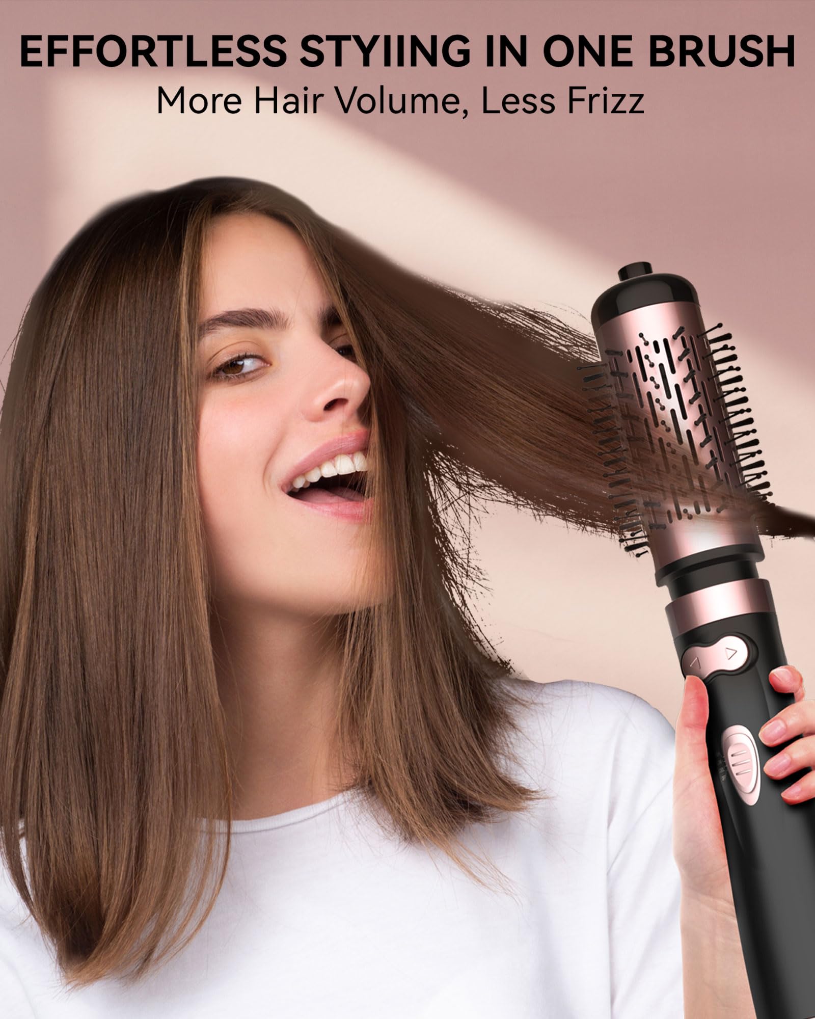 ANWA rotating hair dryer brush safety features and easy storage setup.