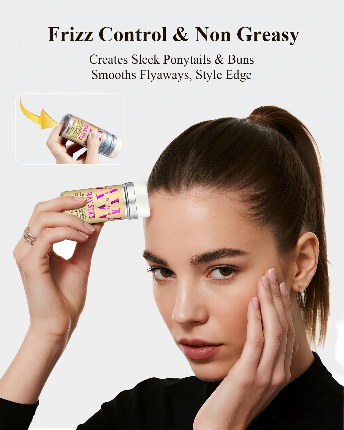 AnWoor Hair Finishing Wand tames stray hairs quickly for a natural hold.