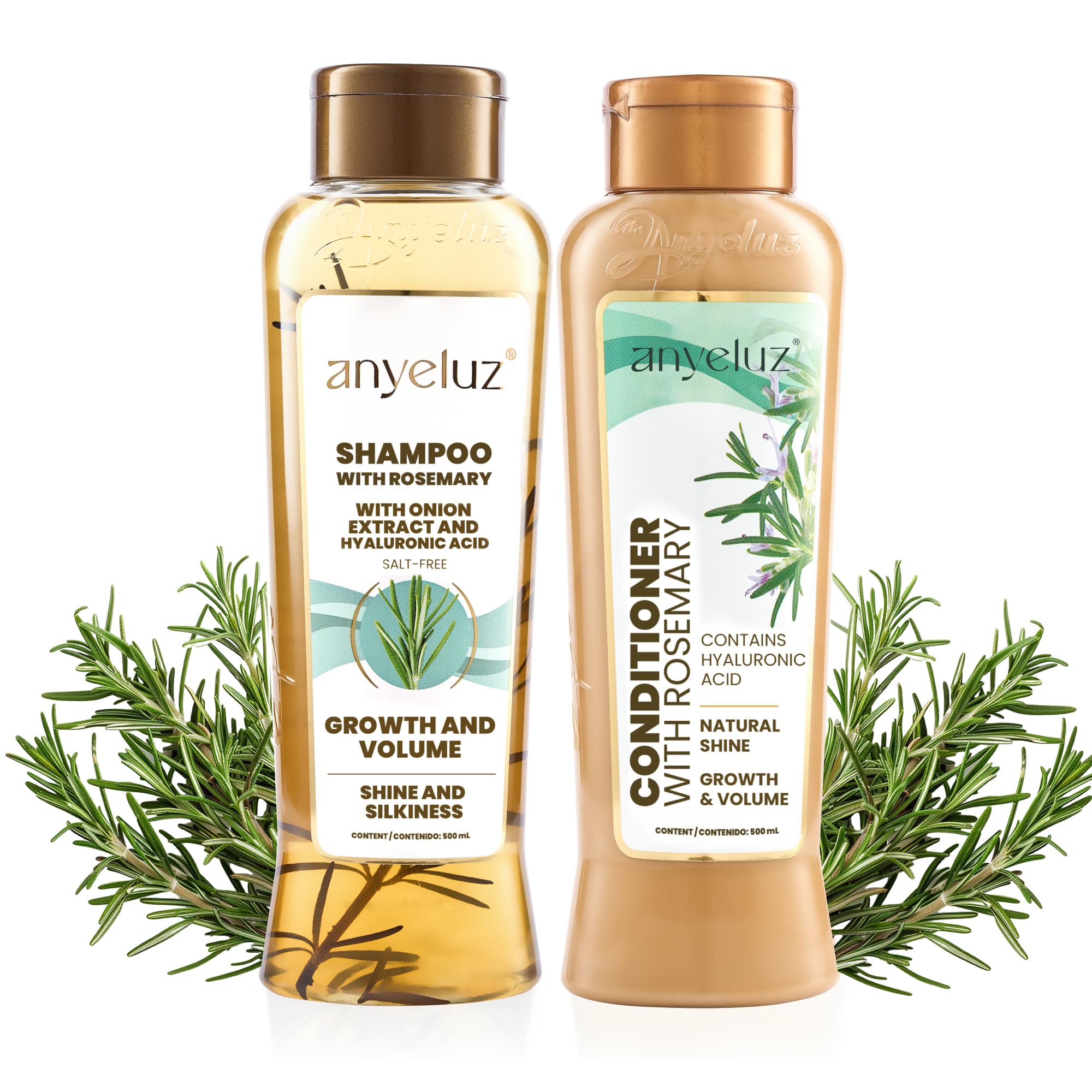 ANYELUZ rosemary shampoo bottle front offers a refreshing cleanse.