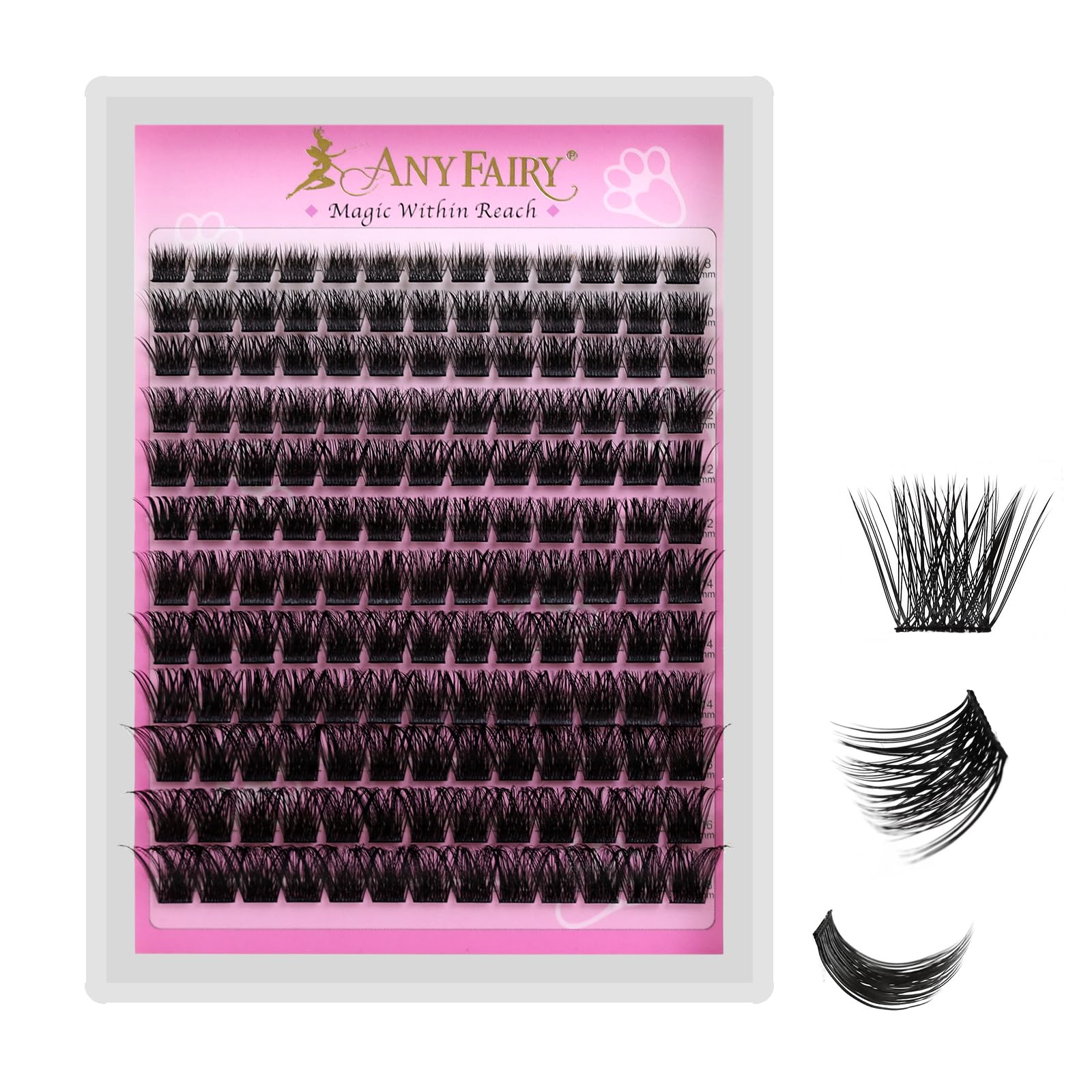AnyFairy Lash Clusters with mixed lengths (8–18mm) for versatile looks.