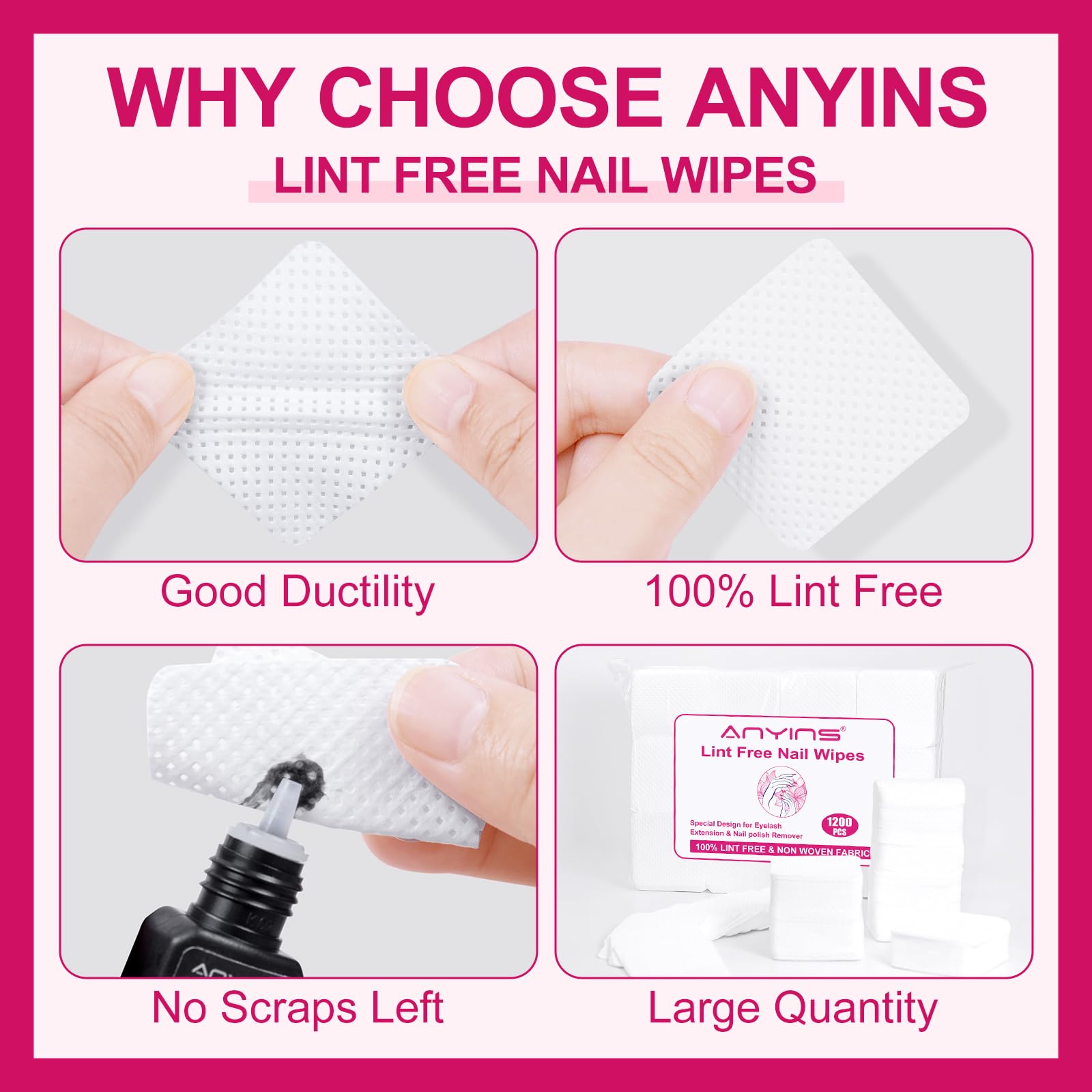ANYINS lint-free nail wipes close-up fabric detail showing non-woven texture and durability