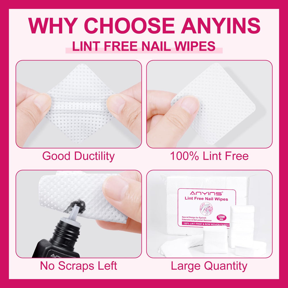 ANYINS lint-free nail wipes close-up fabric detail showing non-woven texture and durability