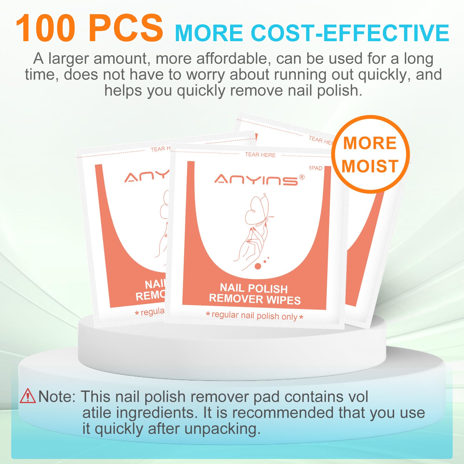 ANYINS pad removes gel polish with wrap method shown on a nail.