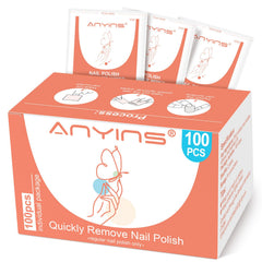 ANYINS nail polish remover pad wrapped on a nail for gentle, acetone-free removal.
