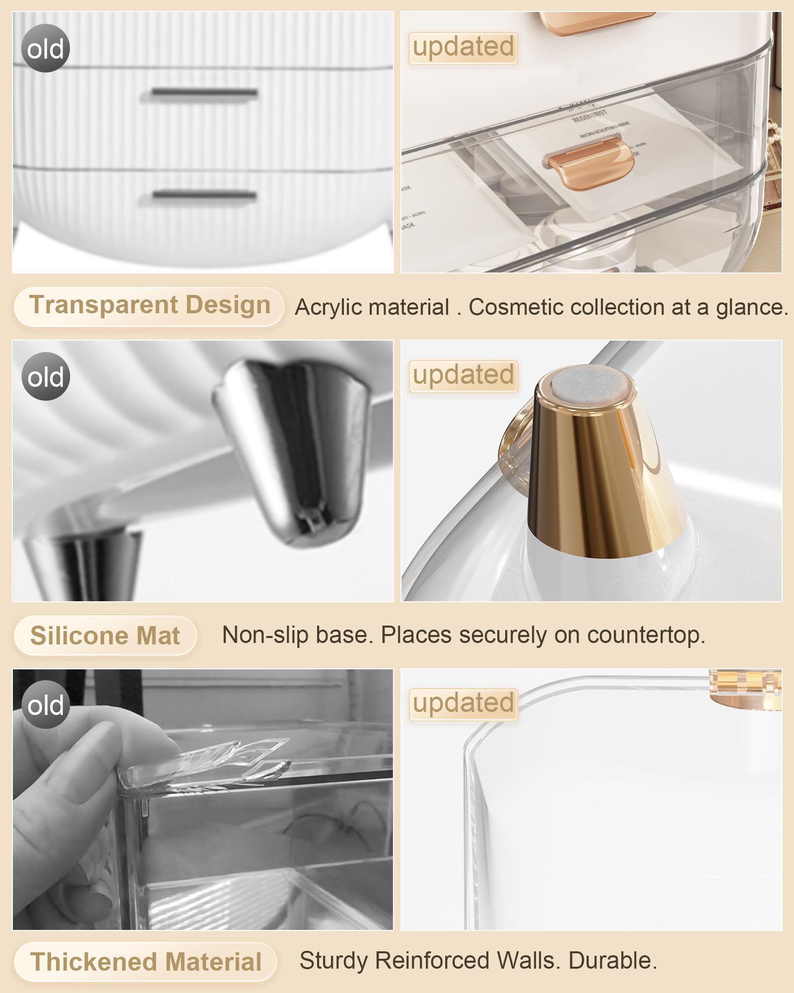 Anylady clear-top organizer with drawer in rose gold offers easy access and dust protection.
