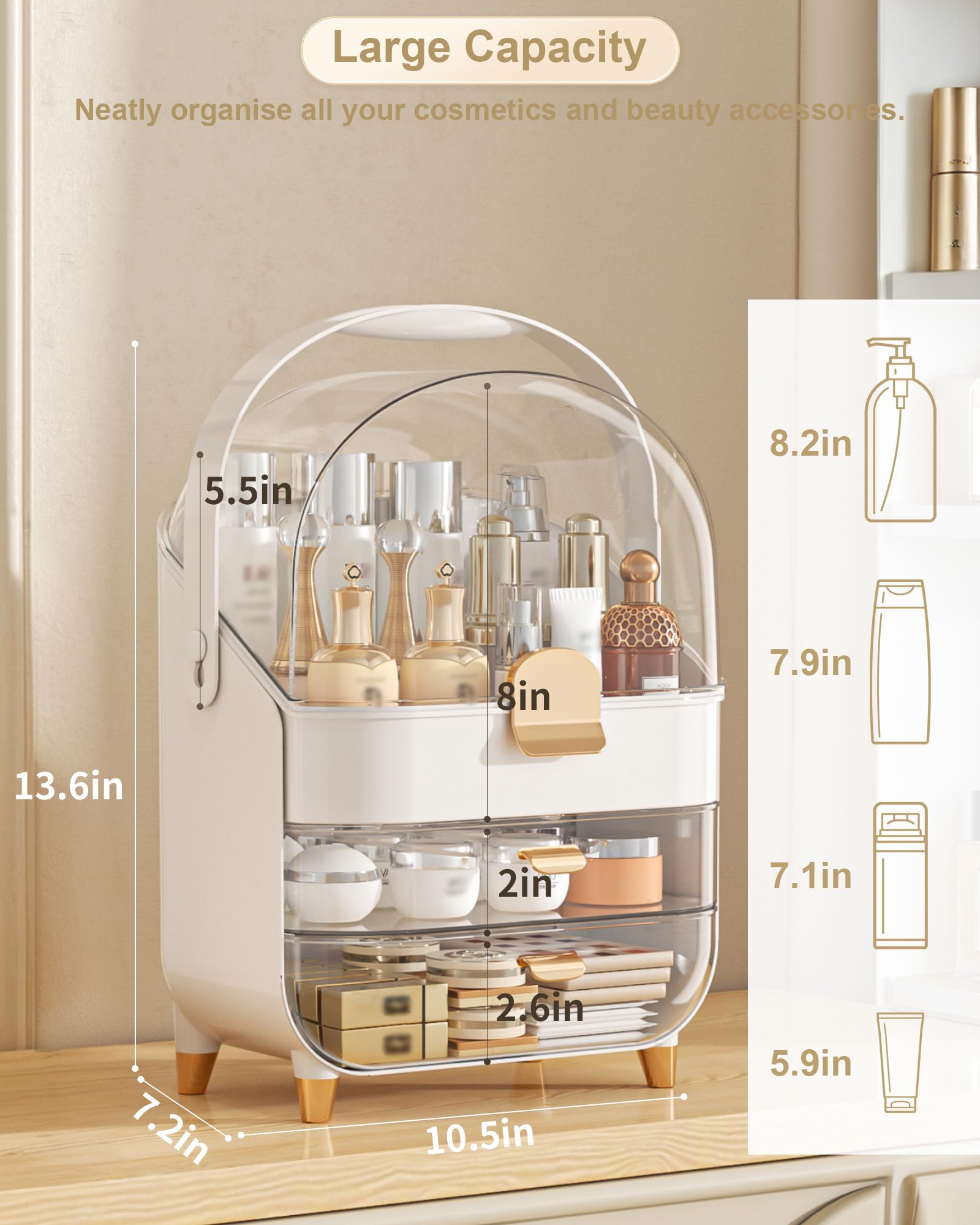 Anylady skincare collection tray with three tiers keeps tall bottles accessible.