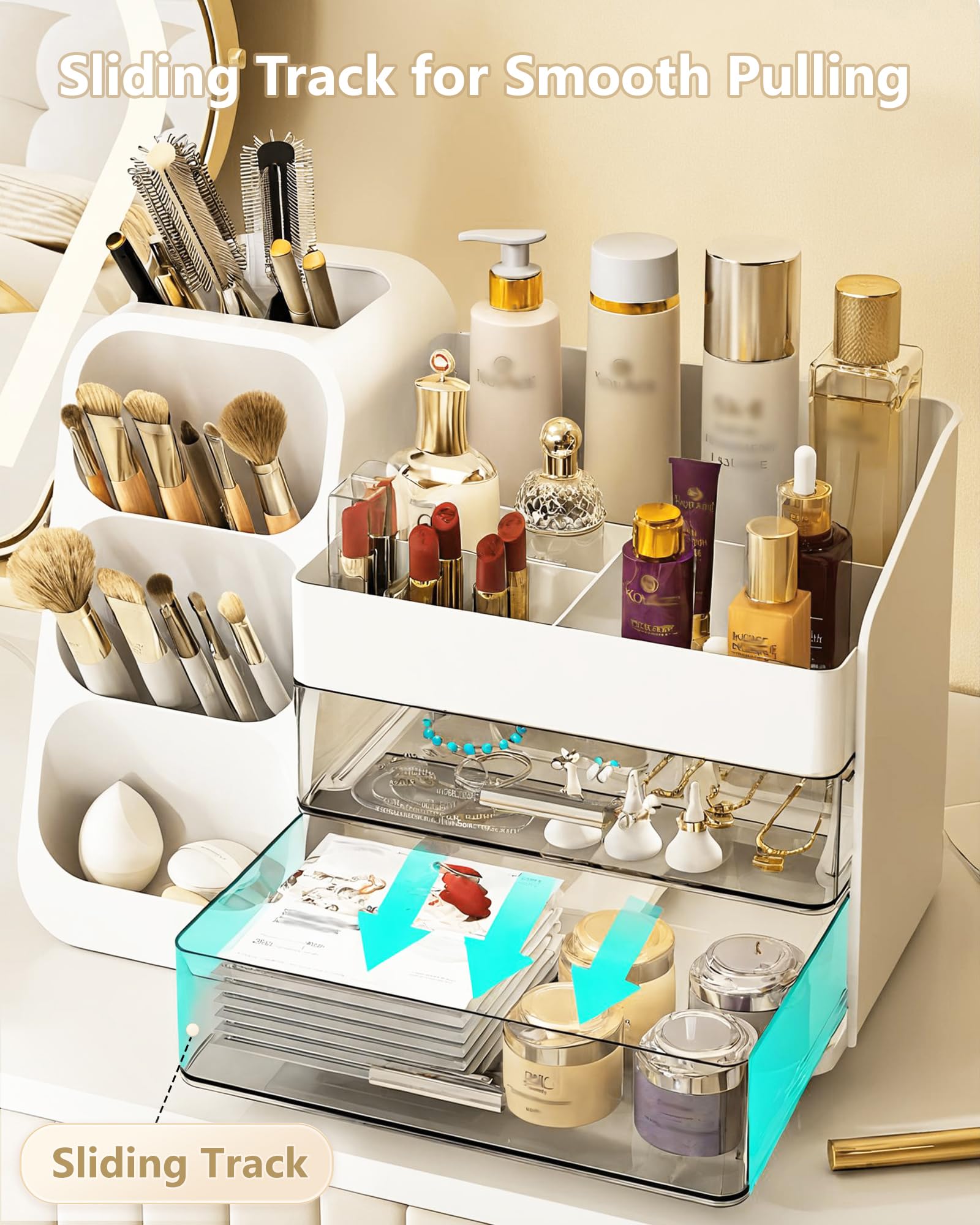 Anylady storage box cosmetics white keeps perfumes upright and spills contained.