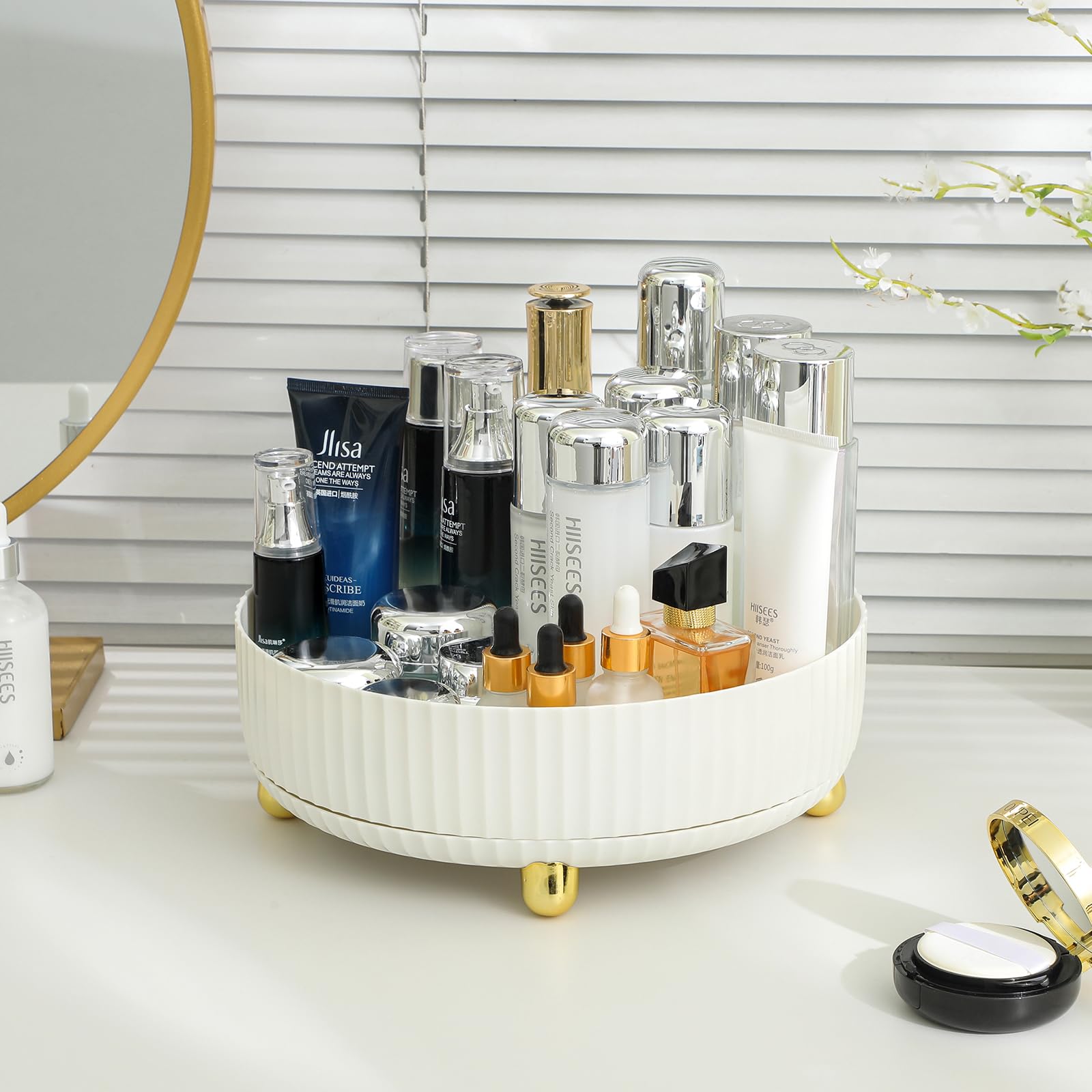 Anyoifax lazy Susan cosmetics storage keeps vanity items visible and organized.