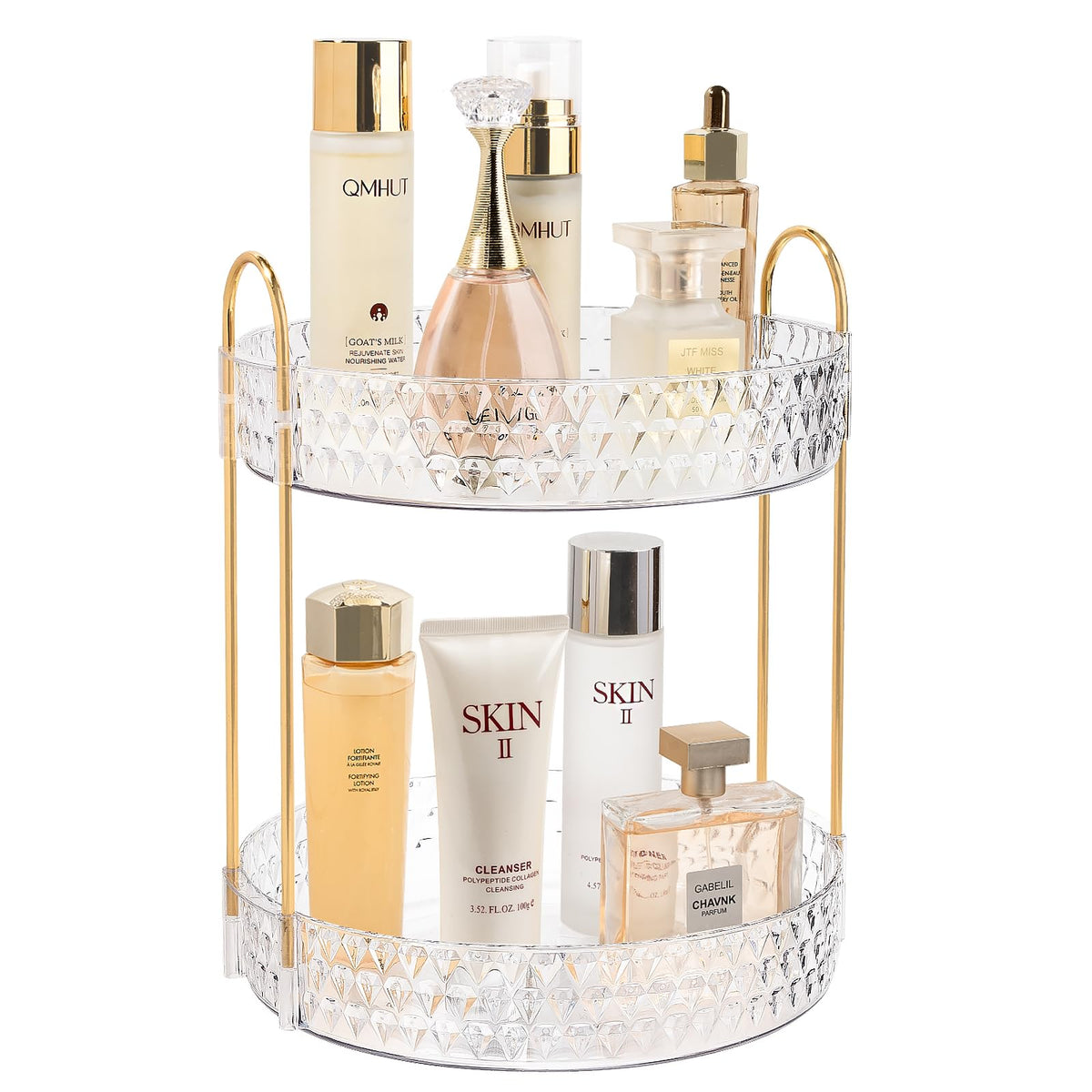 Anyoifax rotating makeup organizer with two tiers for easy access to cosmetics
