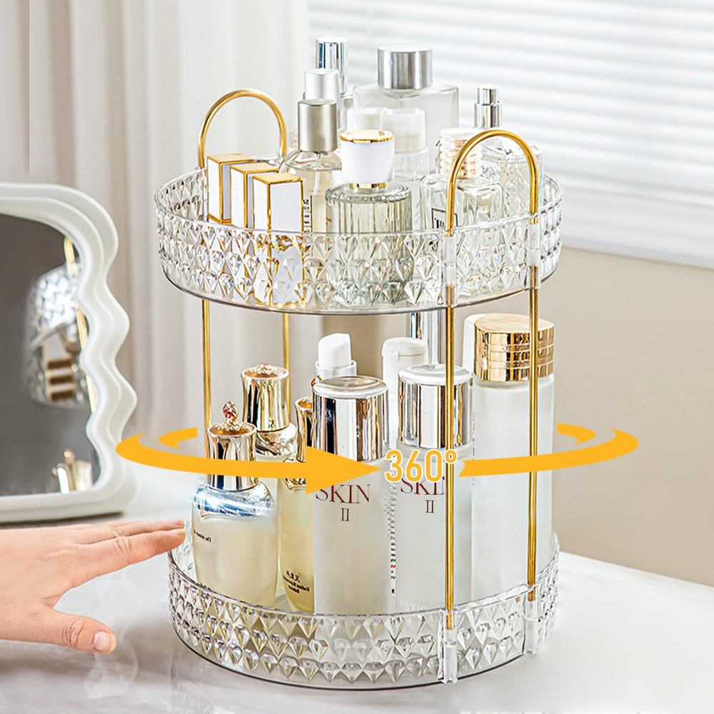 Anyoifax rotating makeup organizer features a diamond texture for luxe vanity appeal