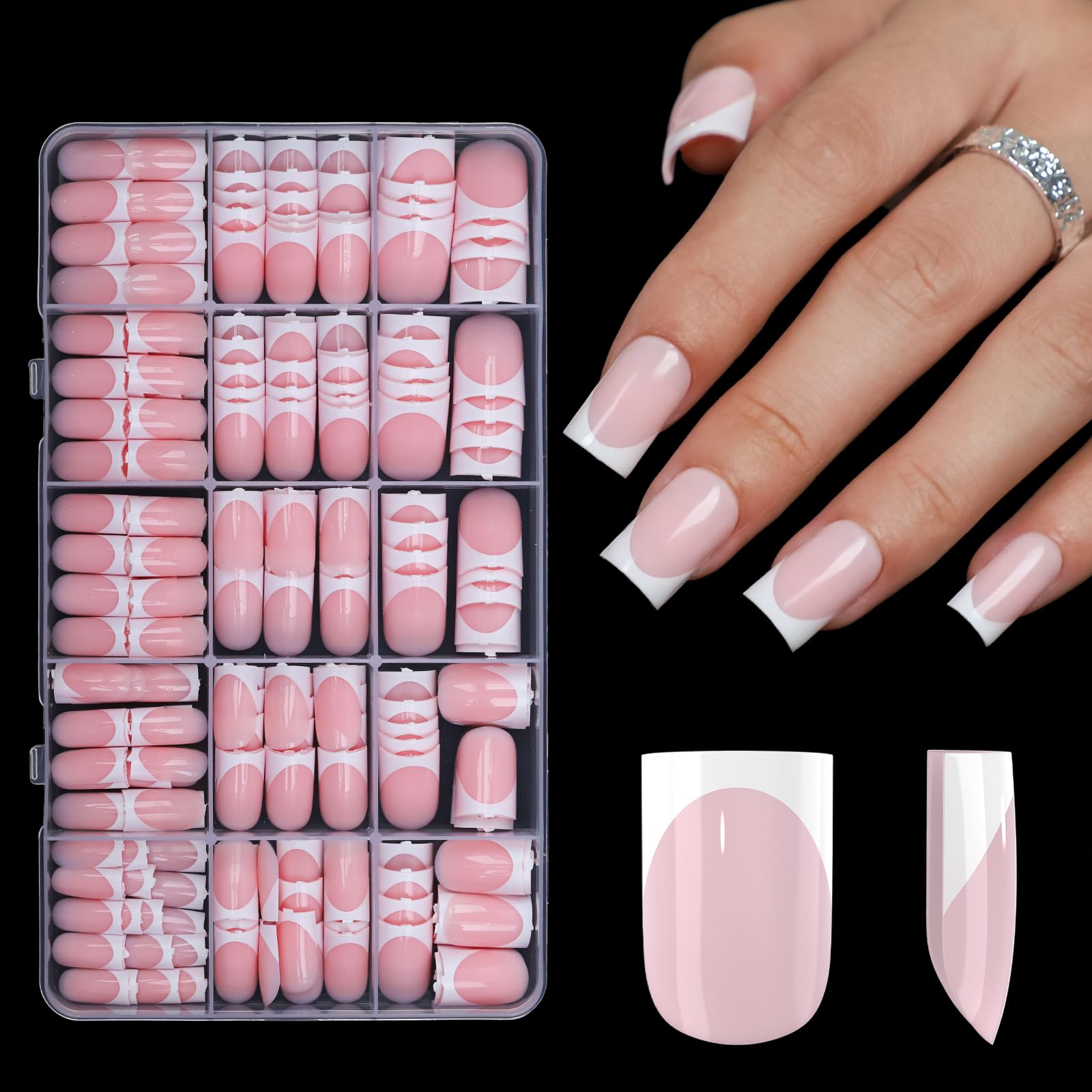 Anyos uñas francesas: puntas rectas y cortas, listas para manicura rápida.