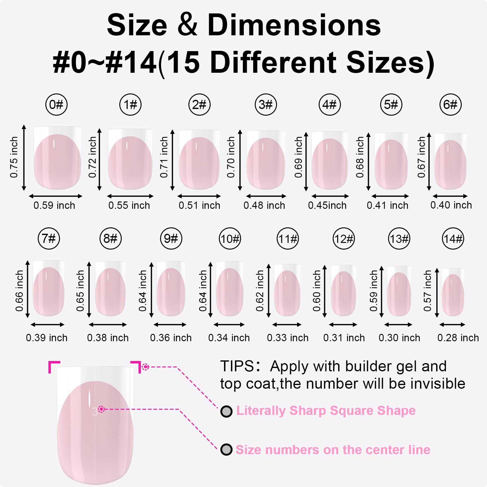 Anyos 15 tallas con 20 uñas cada una, ajuste personalizado.
