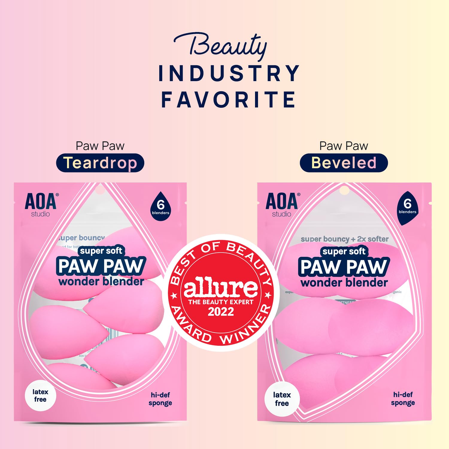AOA Studio makeup sponge set pink rounded sides for flawless blending.