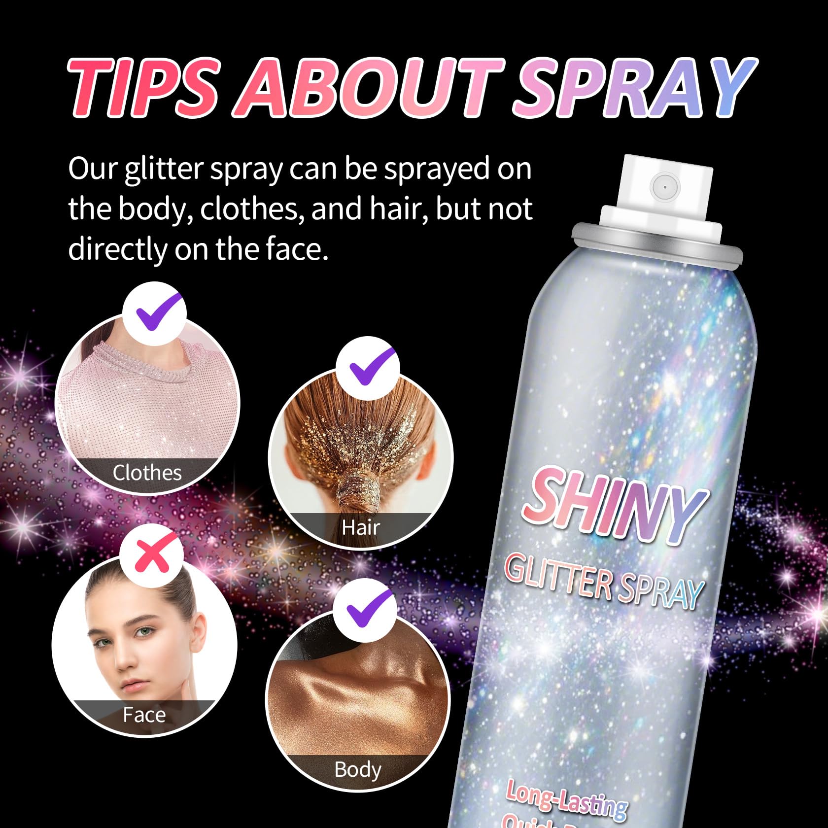 AOAZXBB clothes glitter spray adds light sparkle without heaviness.