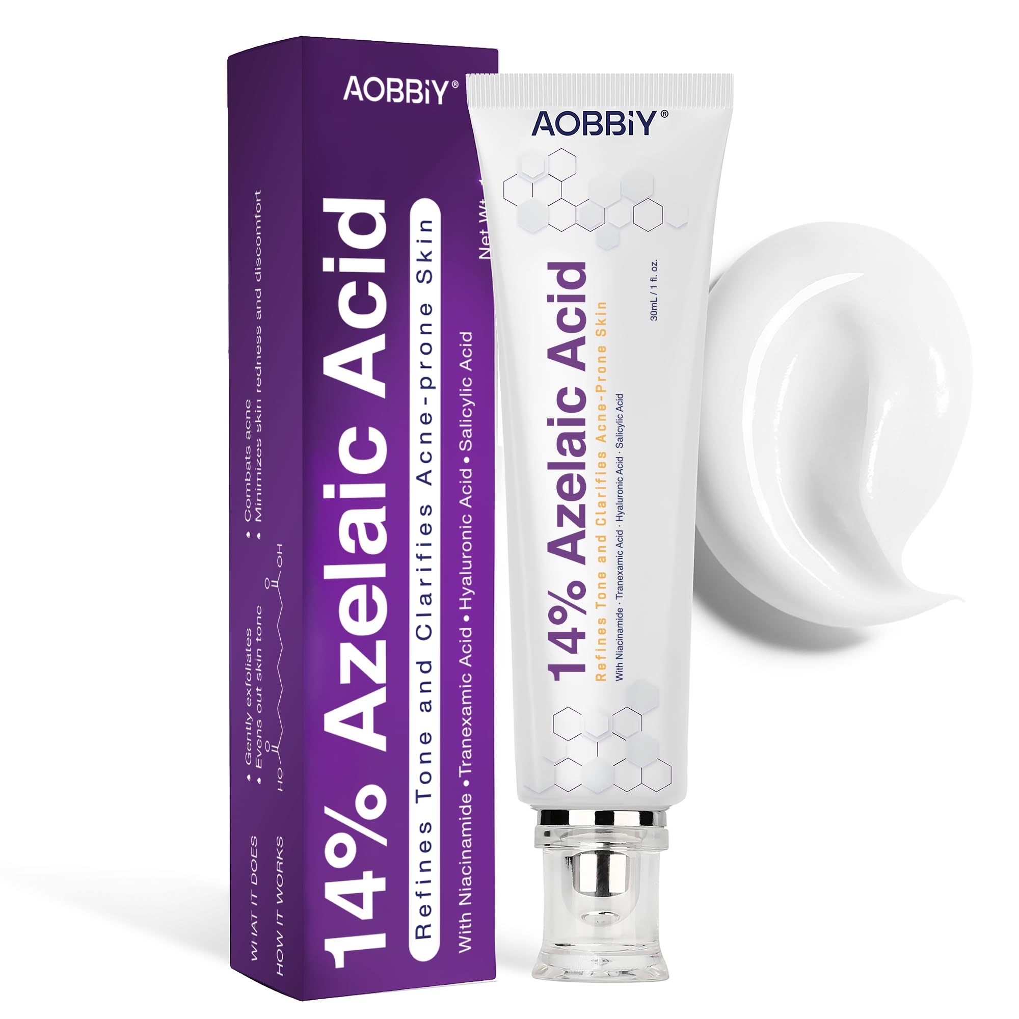 AOBBIY Azelaic acid cream face jar closeup for calm, clear skin