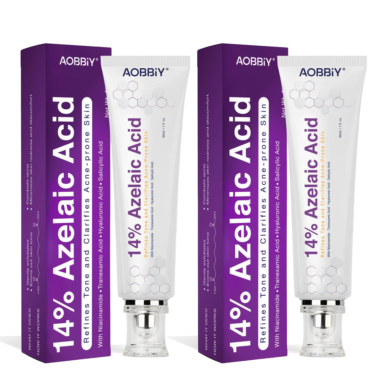 AOBBIY Azelaic Cream tube front showing calm redness and skin clarity