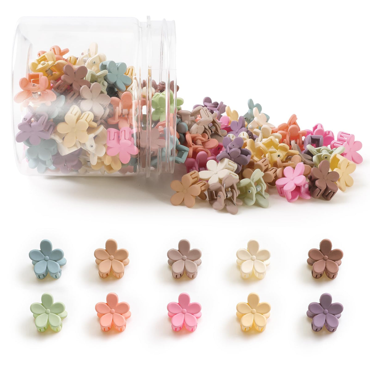 AOENJIE mini flower clip set in bright colors for secure daily hairstyles.
