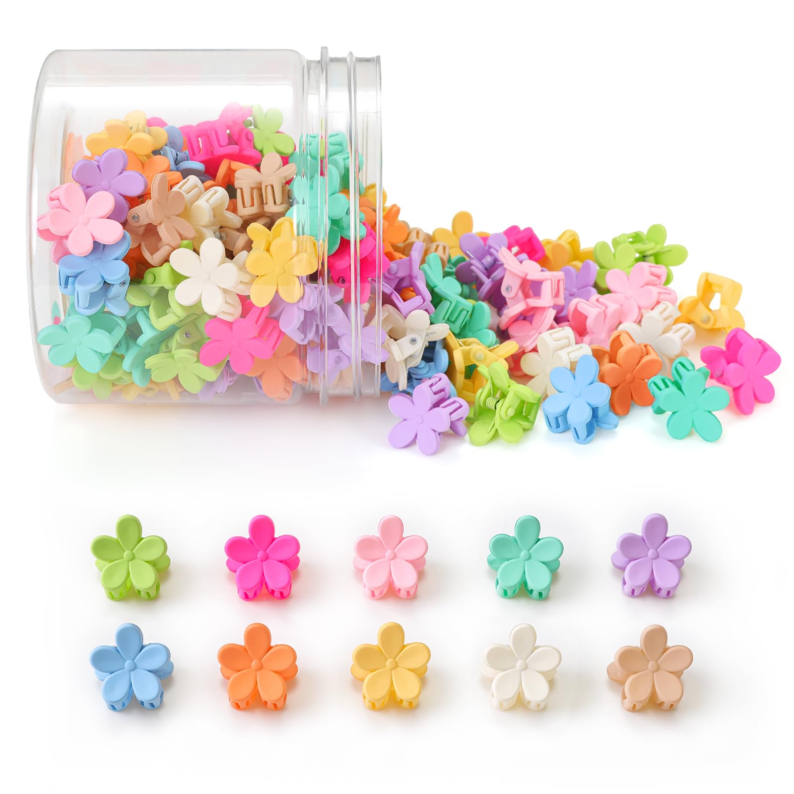AOENJIE pack of 100 mini flower clips in vibrant colors for versatile styling.