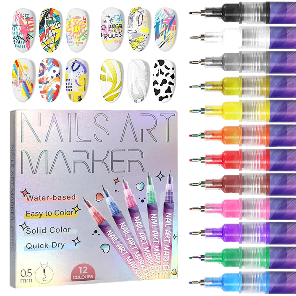 AOKELEON 12 Colors Nail Art Pens Set for bold, precise nail designs.