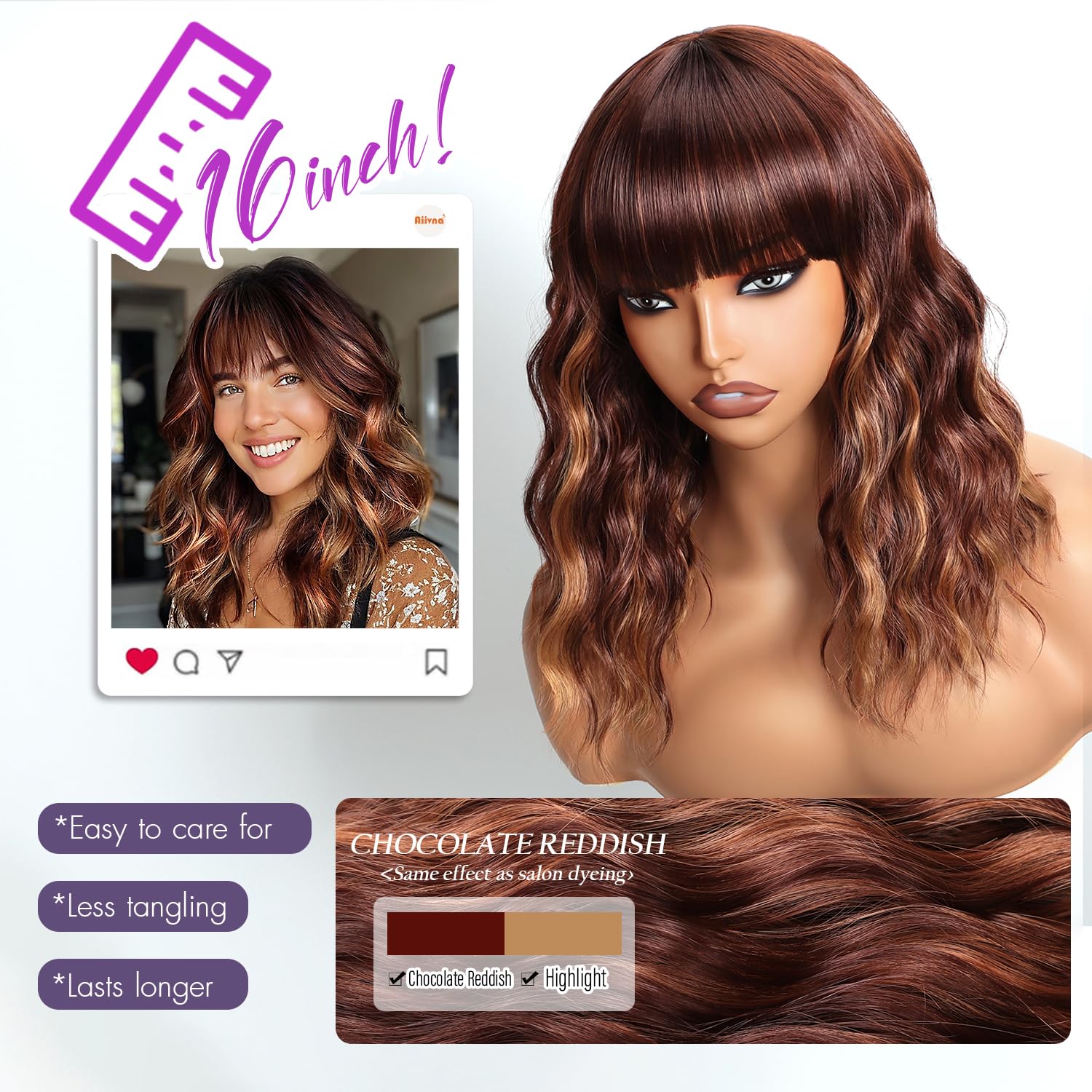 Aokiya Bob Wavy Wig side view showing shoulder-length curls with natural movement.