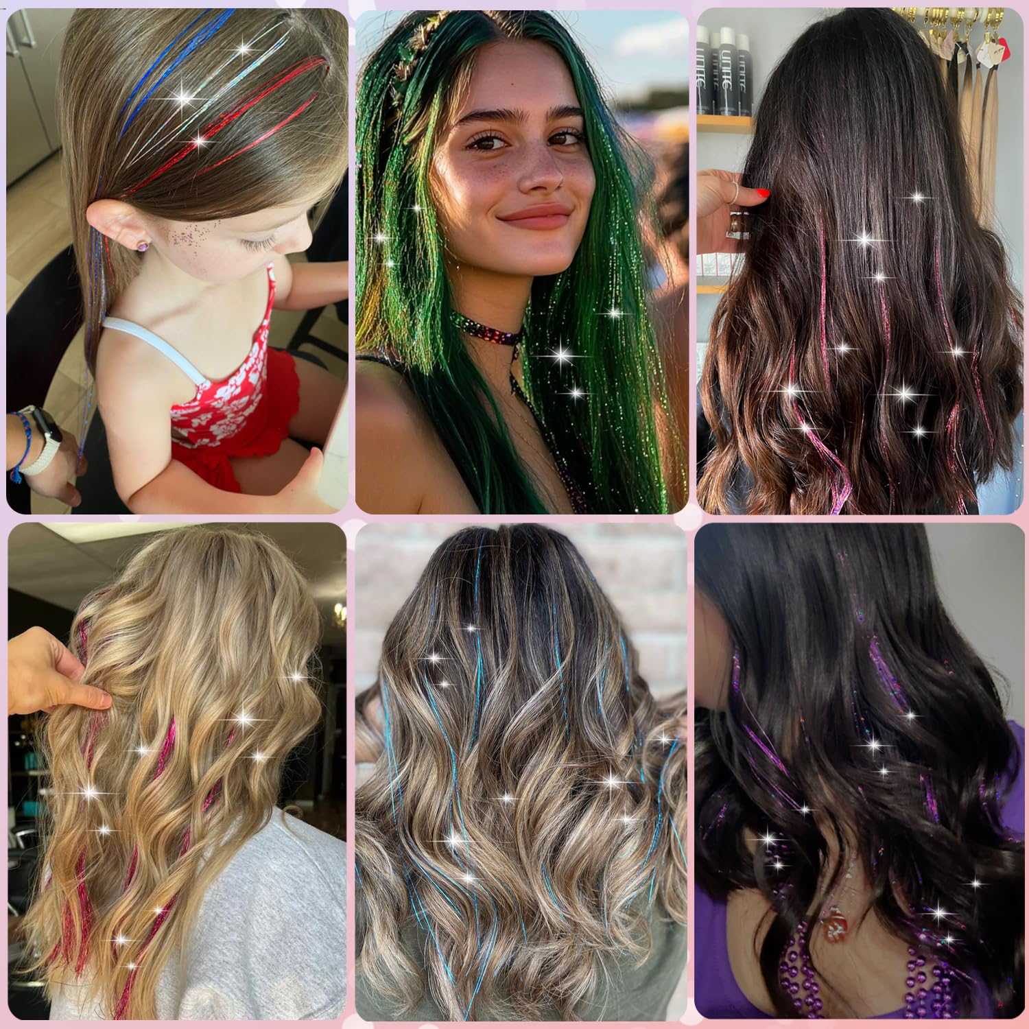 Aokomisu festival-ready looks with glitter tinsel extensions
