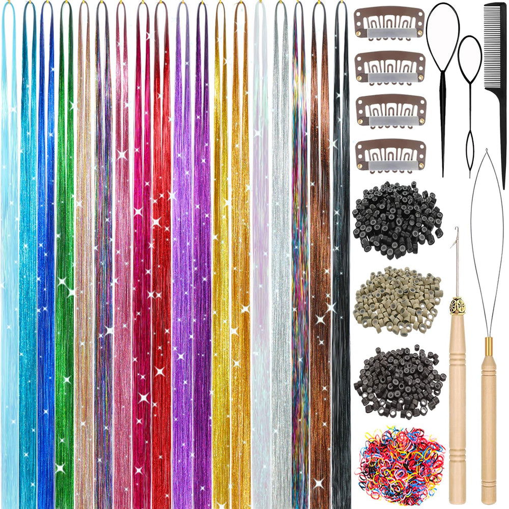 Aokomisu hair tinsel in 18 colors, 7800 strands, vibrant styling for all occasions