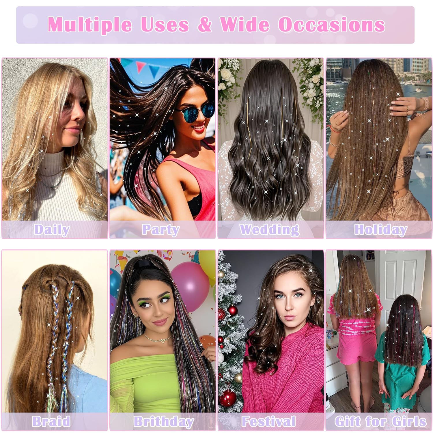 Aokomisu washable and reusable tinsel strands for long-lasting shine