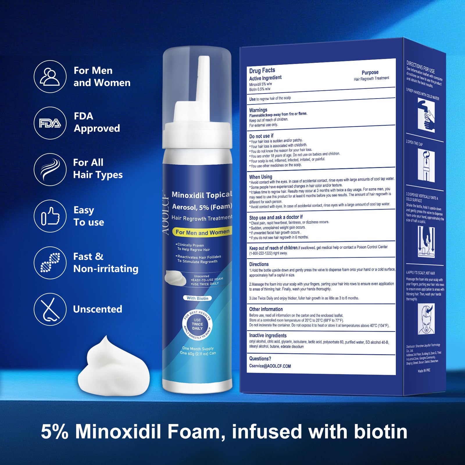 AOOLCF Minoxidil Foam mejora densidad capilar con uso continuo