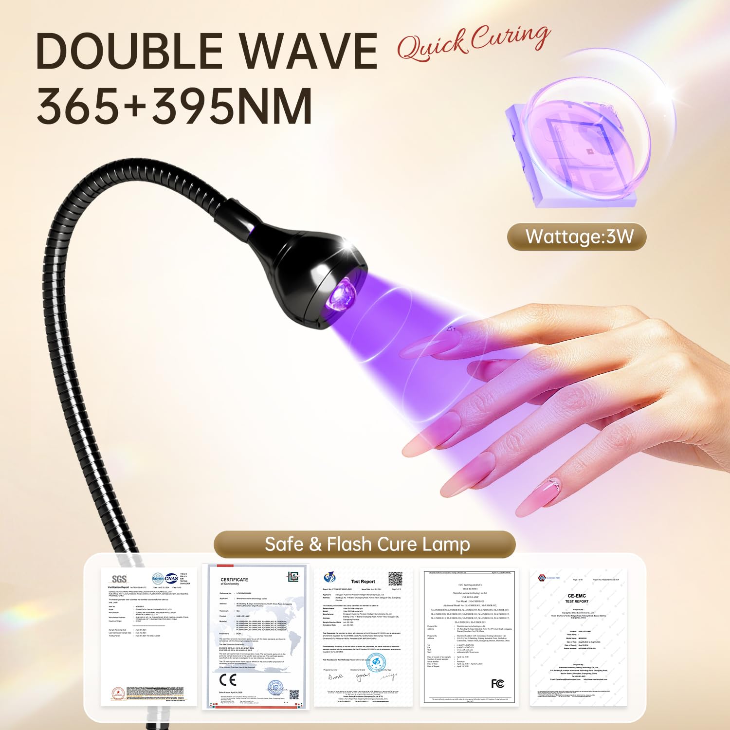 AORAEM LED lamp at 395 nm for quick gel nail curing