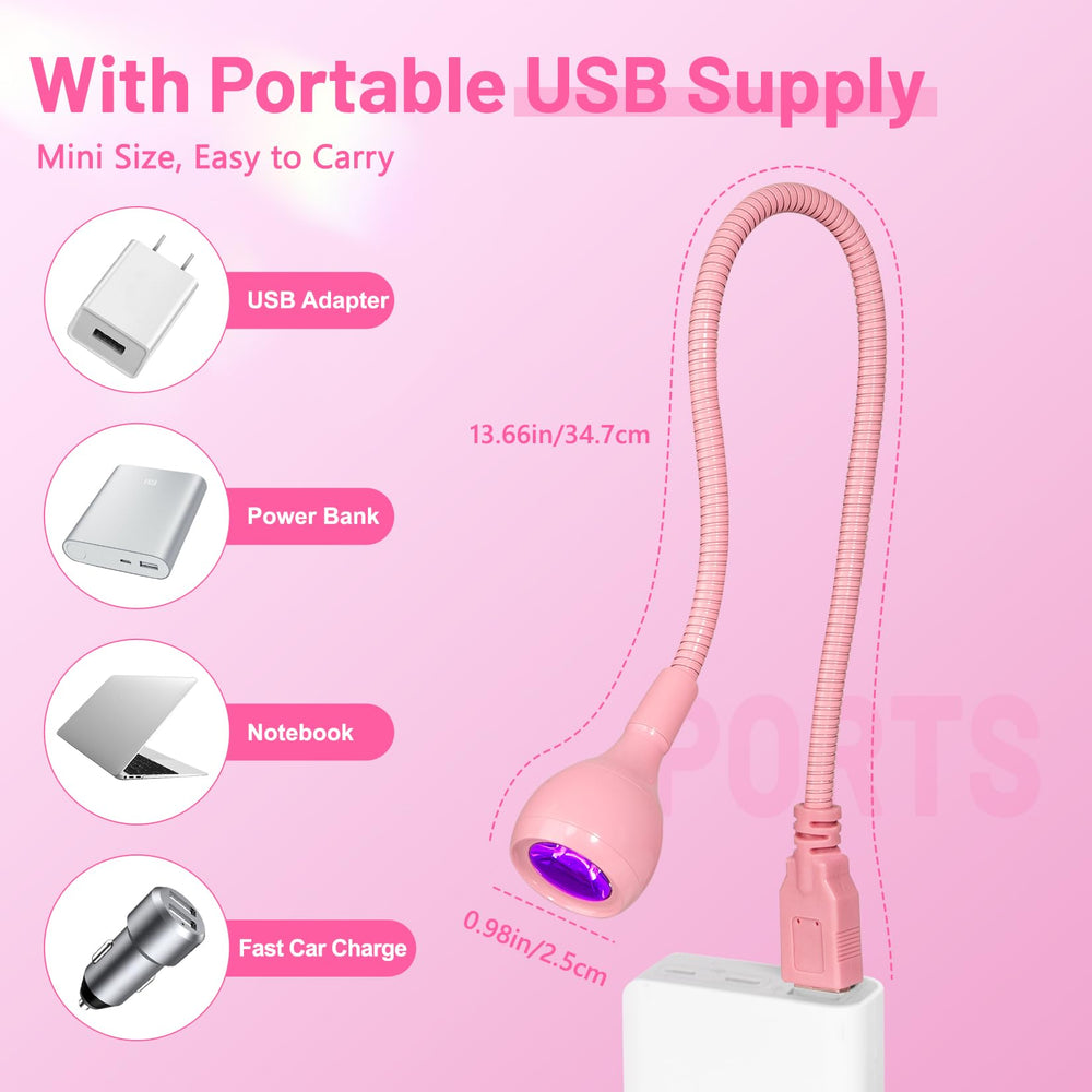 AORAEM pink gooseneck nail light delivers gentle pink illumination for even curing.
