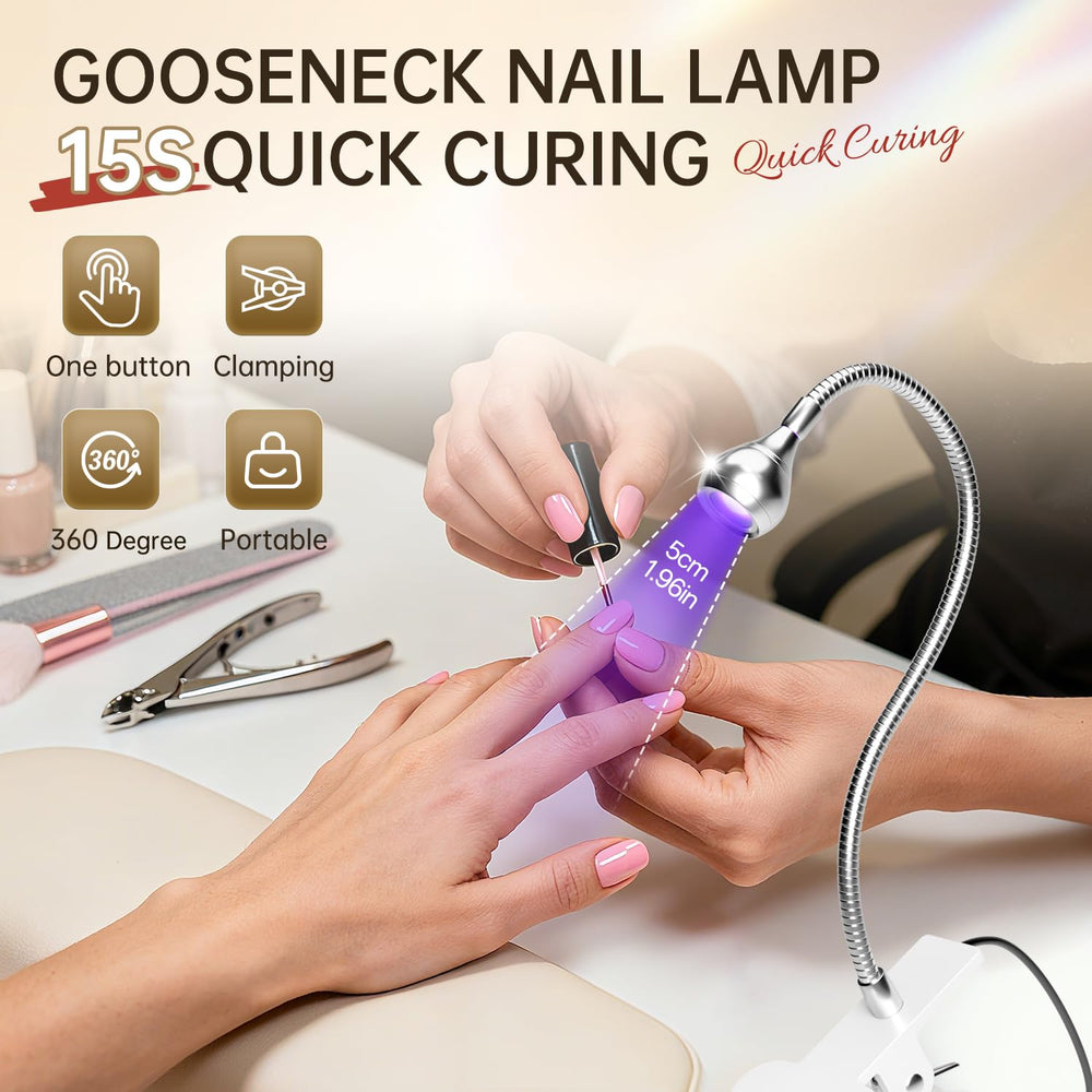 AORAEM silver gooseneck UV lamp offers flexible curing angles for easy sessions.