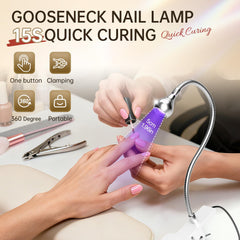 AORAEM silver gooseneck UV lamp offers flexible curing angles for easy sessions.