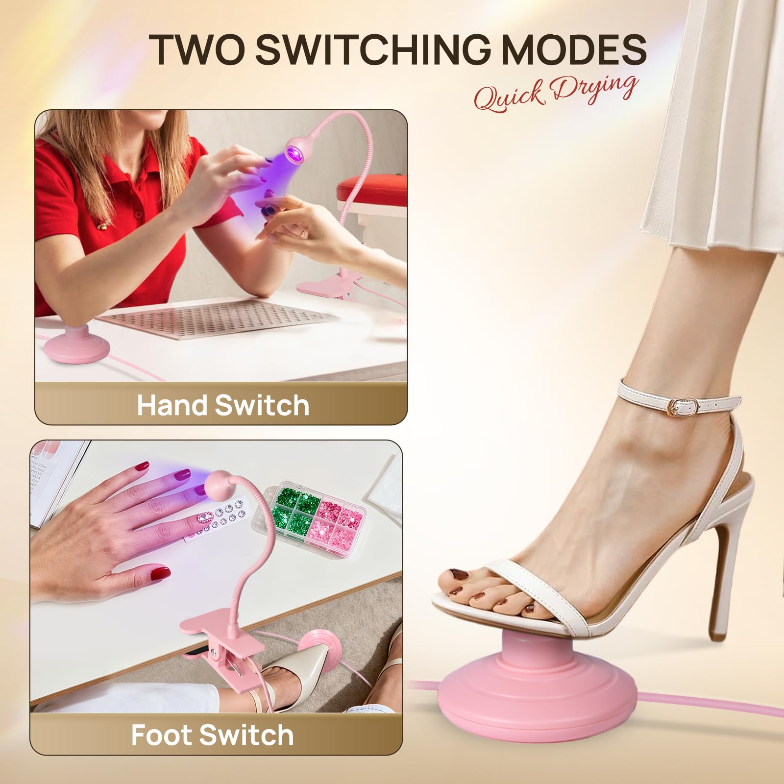 AORAEM nail lamp foot switch enables hands free control.