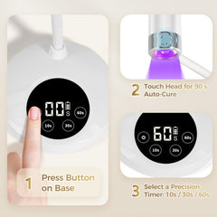 AORAEM UV LED nail lamp side view showing portable gooseneck design.