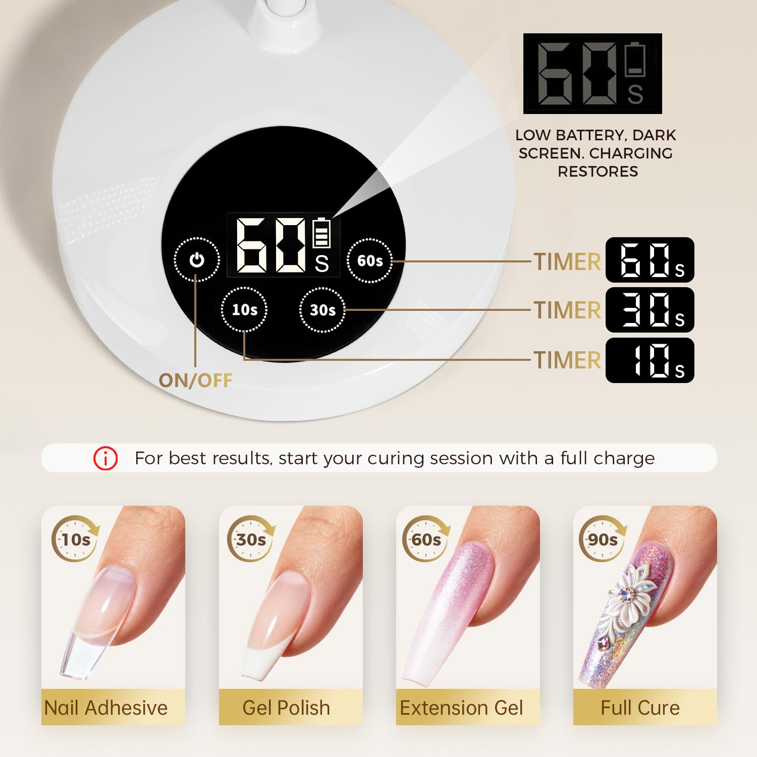AORAEM UV LED nail lamp stable base for steady home sessions.