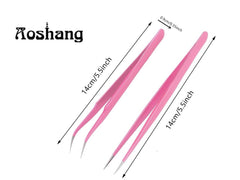 Aoshang curved-tip eyelash tweezers for careful single-lash grafting.