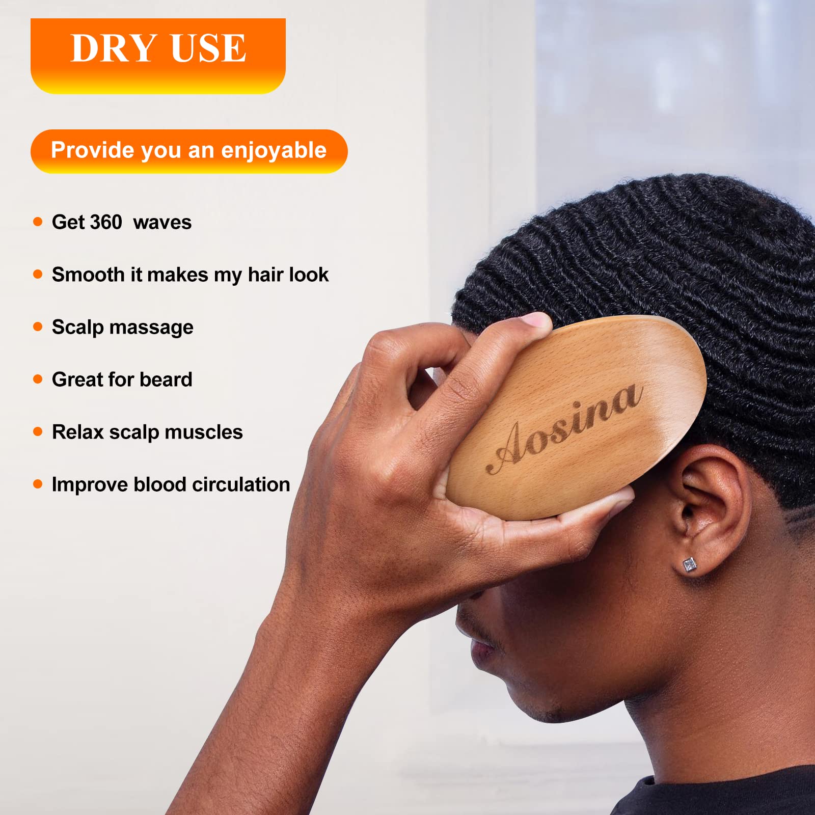Aosina beard and hair brush helps tidy facial hair and waves.